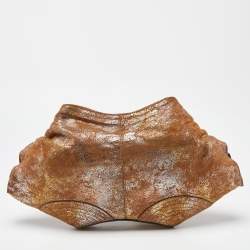 Pre Owned Alexander McQueen Beige/Gold Suede Medium De Manta Clutch