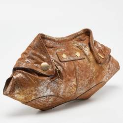 Pre Owned Alexander McQueen Beige/Gold Suede Medium De Manta Clutch