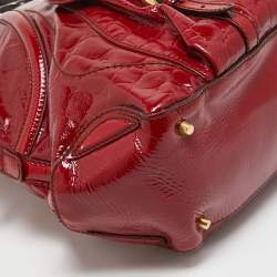 Pre Owned Alexander McQueen Red Croc Embossed Patent Leather Novak Flapper Bag