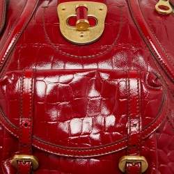 Pre Owned Alexander McQueen Red Croc Embossed Patent Leather Novak Flapper Bag