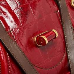 Pre Owned Alexander McQueen Red Croc Embossed Patent Leather Novak Flapper Bag