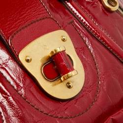 Pre Owned Alexander McQueen Red Croc Embossed Patent Leather Novak Flapper Bag