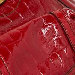 Pre Owned Alexander McQueen Red Croc Embossed Patent Leather Novak Flapper Bag