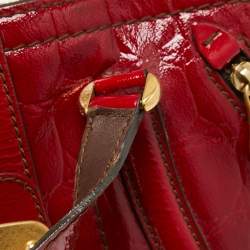 Pre Owned Alexander McQueen Red Croc Embossed Patent Leather Novak Flapper Bag