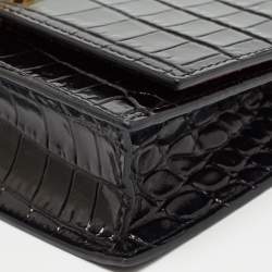 Pre Owned Alexander McQueen Black Croc Embossed Leather Skull Chain Clutch