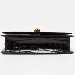 Pre Owned Alexander McQueen Black Croc Embossed Leather Skull Chain Clutch