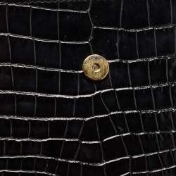 Pre Owned Alexander McQueen Black Croc Embossed Leather Skull Chain Clutch