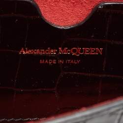 Pre Owned Alexander McQueen Black Croc Embossed Leather Skull Chain Clutch