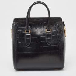 Alexander McQueen Black Croc Embossed Leather Heroine Bag