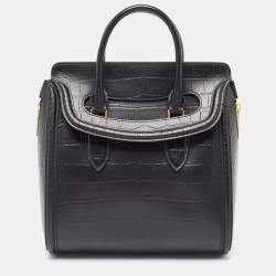 Alexander McQueen Black Croc Embossed Leather Heroine Bag