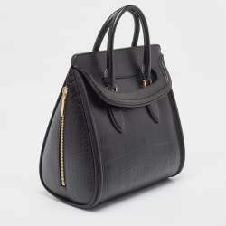 Alexander McQueen Black Croc Embossed Leather Heroine Bag