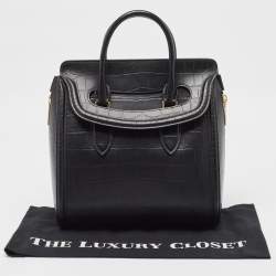 Alexander McQueen Black Croc Embossed Leather Heroine Bag