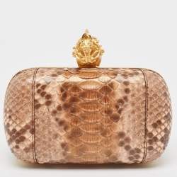 Pre Owned Alexander McQueen Beige Python Skull Crystals Clutch