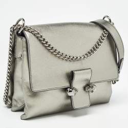 Alexander McQueen Metallic Leather Twin Skull Shoulder Bag