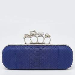 Alexander McQueen Blue Python Skull Knuckle Box Clutch