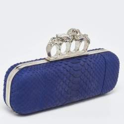 Alexander McQueen Blue Python Skull Knuckle Box Clutch