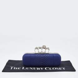 Alexander McQueen Blue Python Skull Knuckle Box Clutch