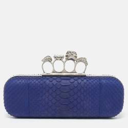Alexander McQueen Blue Python Skull Knuckle Box Clutch