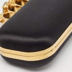 Pre Owned Alexander McQueen Black Satin Skull Knuckle Box Clutch