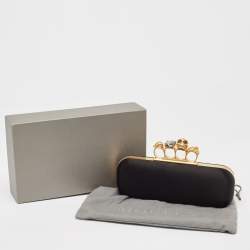 Pre Owned Alexander McQueen Black Satin Skull Knuckle Box Clutch