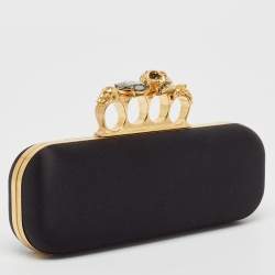 Pre Owned Alexander McQueen Black Satin Skull Knuckle Box Clutch