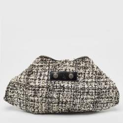 Pre Owned Alexander McQueen Black/White Wool and Leather Large De Manta Clutch
