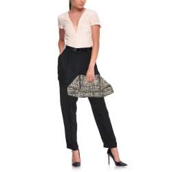 Pre Owned Alexander McQueen Black/White Wool and Leather Large De Manta Clutch