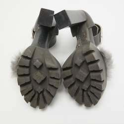 Alexander McQueen Dark Grey Leather and Fur Ankle Strap Sandals Size 37