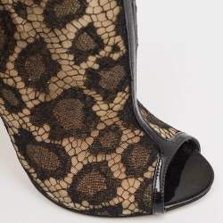 Alexander McQueen Black Lace and Patent Open Toe Ankle Booties Size 37