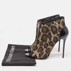 Alexander McQueen Black Lace and Patent Open Toe Ankle Booties Size 37