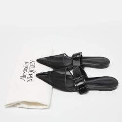 Pre Owned Alexander McQueen Black Mesh and Leather Punk Flat Mules Size 40