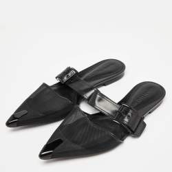 Pre Owned Alexander McQueen Black Mesh and Leather Punk Flat Mules Size 40