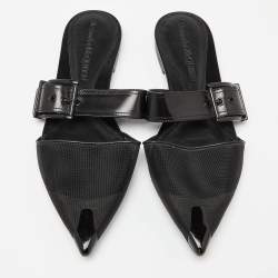 Pre Owned Alexander McQueen Black Mesh and Leather Punk Flat Mules Size 40