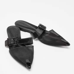 Pre Owned Alexander McQueen Black Mesh and Leather Punk Flat Mules Size 40