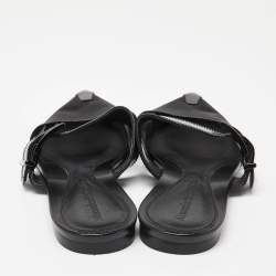 Pre Owned Alexander McQueen Black Mesh and Leather Punk Flat Mules Size 40