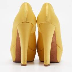 Alexander McQueen Yellow Satin Peep Toe Platform Pumps Size 38