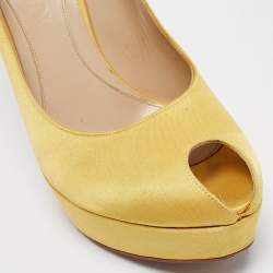 Alexander McQueen Yellow Satin Peep Toe Platform Pumps Size 38