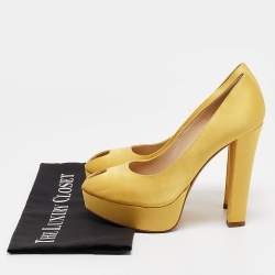Alexander McQueen Yellow Satin Peep Toe Platform Pumps Size 38