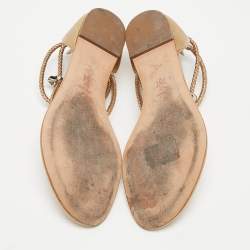 Pre Owned Alexander McQueen Gold Braided Leather Skull Detail Thong Flat Sandals Size 41