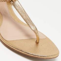 Pre Owned Alexander McQueen Gold Braided Leather Skull Detail Thong Flat Sandals Size 41