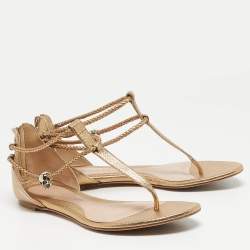 Pre Owned Alexander McQueen Gold Braided Leather Skull Detail Thong Flat Sandals Size 41