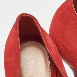 Alexander McQueen Red Suede Peep Toe Platform Pumps Size 38.5