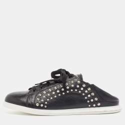 Pre Owned Alexander McQueen Black Leather Studded Low Top Sneakers Size 40