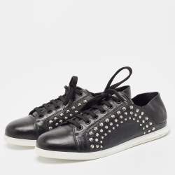 Pre Owned Alexander McQueen Black Leather Studded Low Top Sneakers Size 40