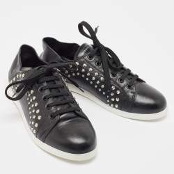 Pre Owned Alexander McQueen Black Leather Studded Low Top Sneakers Size 40