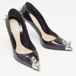 Pre Owned Alexander McQueen Black Leather Spike Pointed Toe Pumps Size 39