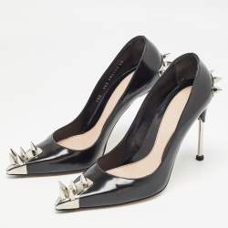 Pre Owned Alexander McQueen Black Leather Spike Pointed Toe Pumps Size 39