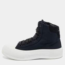 Alexander McQueen Black Canvas Deck Plimsoll High Top Sneakers Size 38.5