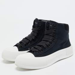 Alexander McQueen Black Canvas Deck Plimsoll High Top Sneakers Size 38.5
