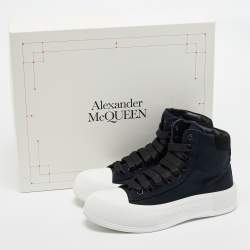 Alexander McQueen Black Canvas Deck Plimsoll High Top Sneakers Size 38.5